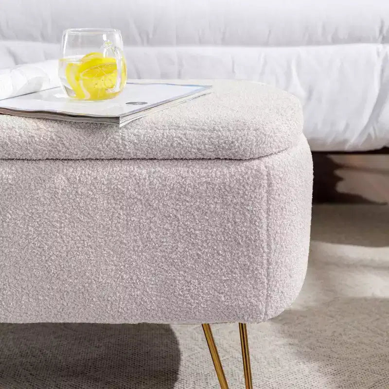 TUYOHW 39 Modern Storage Bench with Faux Fur Upholstered Entryway Bench with Gold Legs End of Bed Bench Ottoman for Living Room, Bedroom