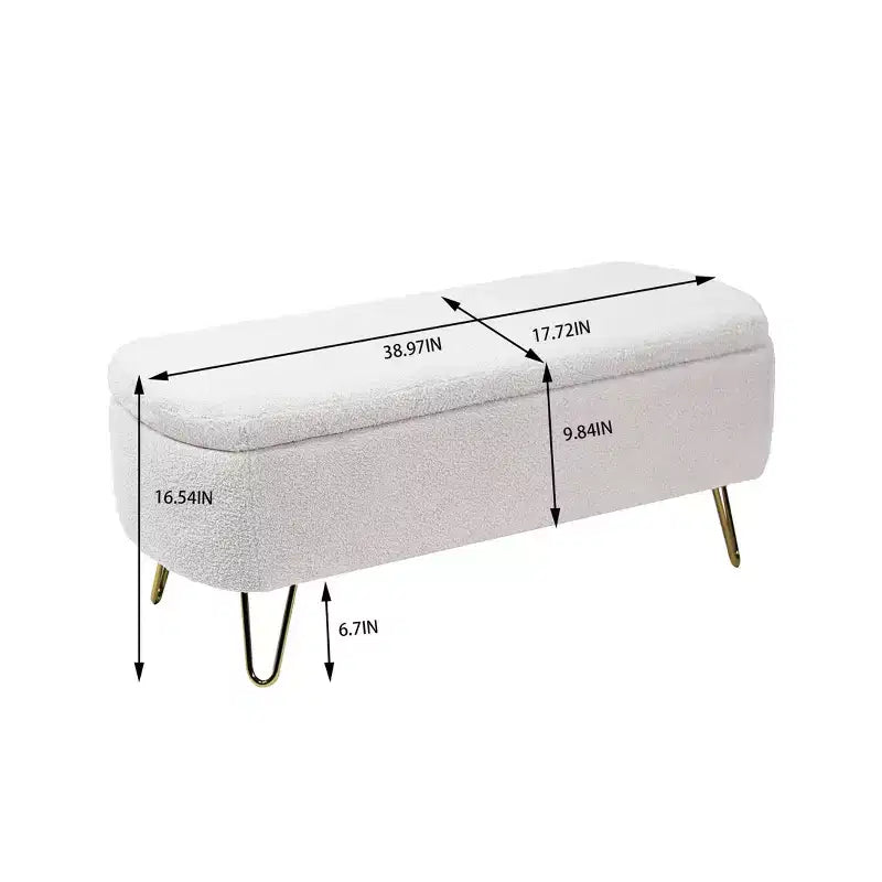 TUYOHW 39 Modern Storage Bench with Faux Fur Upholstered Entryway Bench with Gold Legs End of Bed Bench Ottoman for Living Room, Bedroom