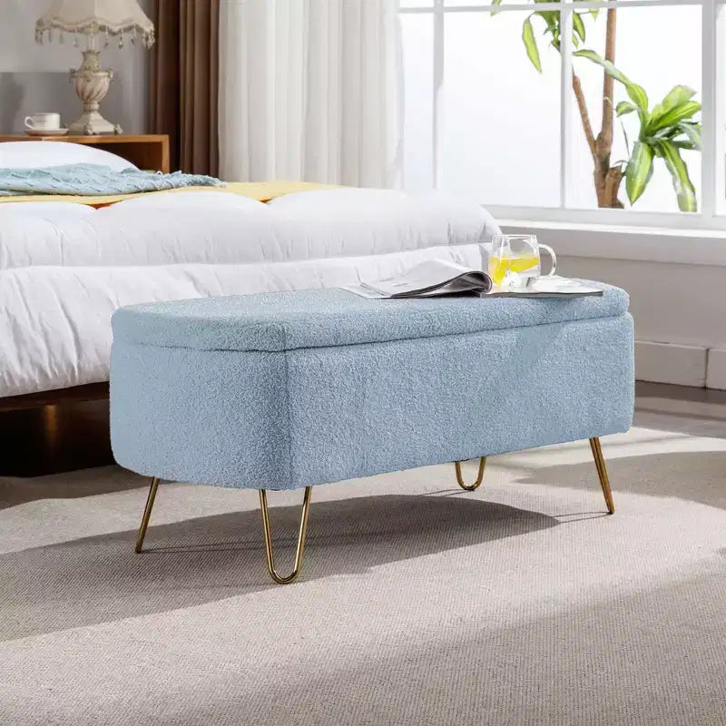 TUYOHW 39 Modern Storage Bench with Faux Fur Upholstered Entryway Bench with Gold Legs End of Bed Bench Ottoman for Living Room, Bedroom