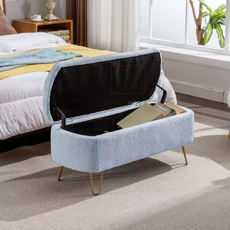 TUYOHW 39 Modern Storage Bench with Faux Fur Upholstered Entryway Bench with Gold Legs End of Bed Bench Ottoman for Living Room, Bedroom