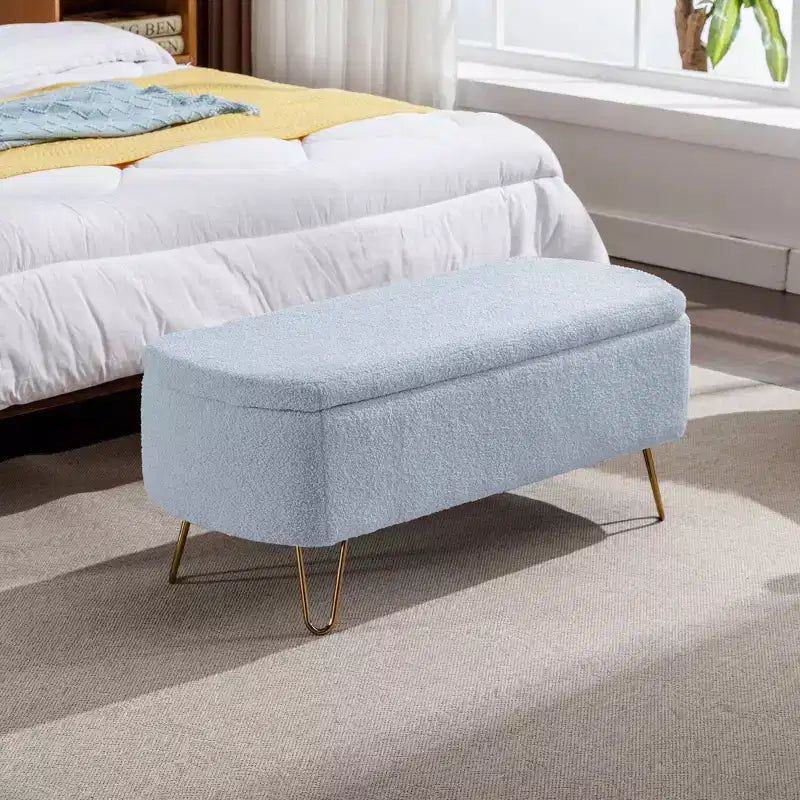 TUYOHW 39 Modern Storage Bench with Faux Fur Upholstered Entryway Bench with Gold Legs End of Bed Bench Ottoman for Living Room, Bedroom