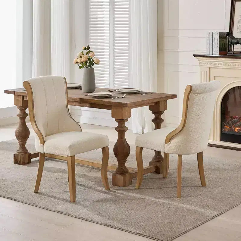 TUYOHW Snow Velvet Dining Chairs Set of 2,Modern Upholstered Lounge Chairs with Curved Wood Trim,Sculpted Legs,Accent Chair for Dining Room