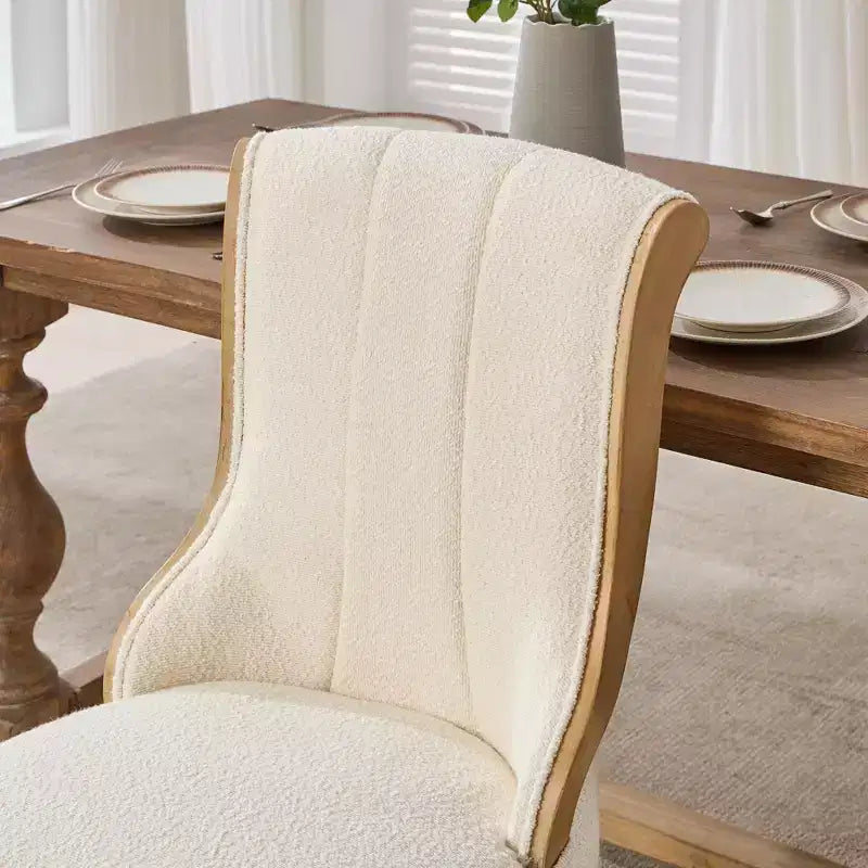 TUYOHW Snow Velvet Dining Chairs Set of 2,Modern Upholstered Lounge Chairs with Curved Wood Trim,Sculpted Legs,Accent Chair for Dining Room