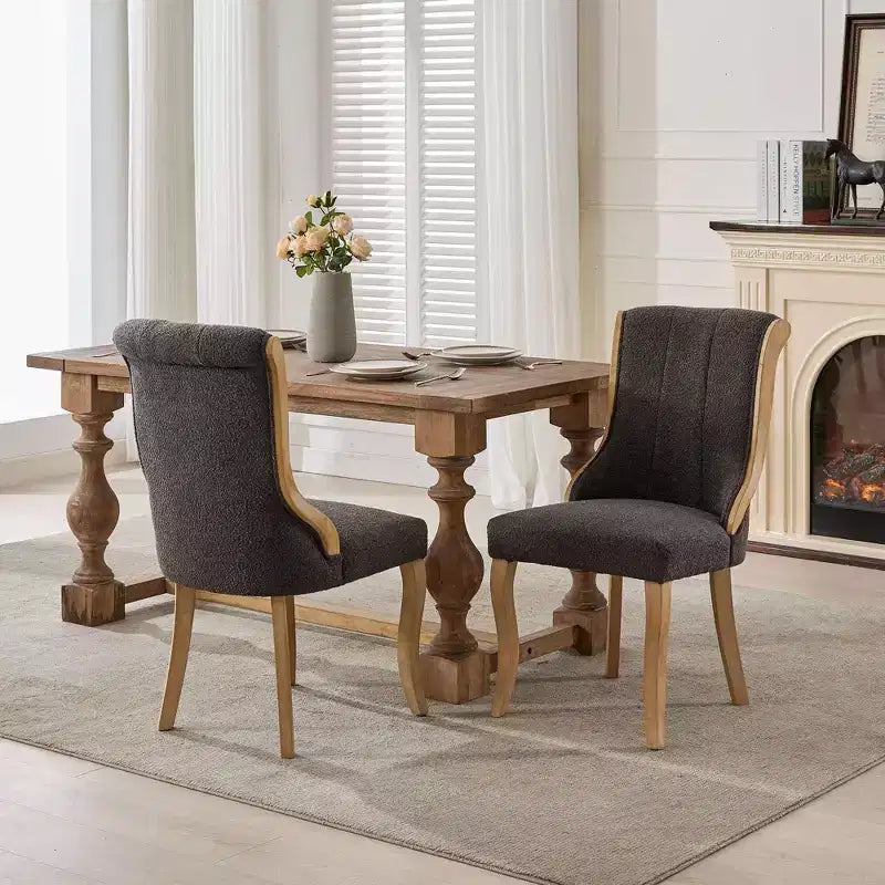 TUYOHW Snow Velvet Dining Chairs Set of 2,Modern Upholstered Lounge Chairs with Curved Wood Trim,Sculpted Legs,Accent Chair for Dining Room