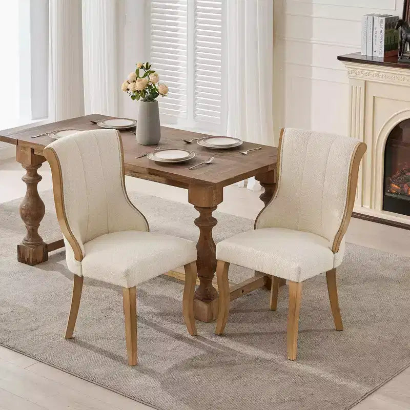 TUYOHW Snow Velvet Dining Chairs Set of 2,Modern Upholstered Lounge Chairs with Curved Wood Trim,Sculpted Legs,Accent Chair for Dining Room