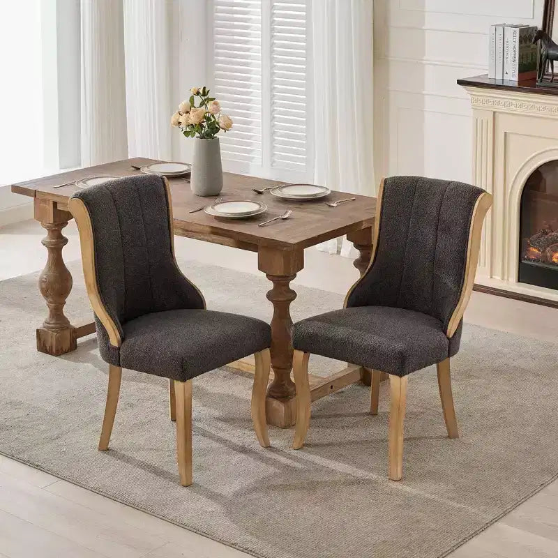 TUYOHW Snow Velvet Dining Chairs Set of 2,Modern Upholstered Lounge Chairs with Curved Wood Trim,Sculpted Legs,Accent Chair for Dining Room