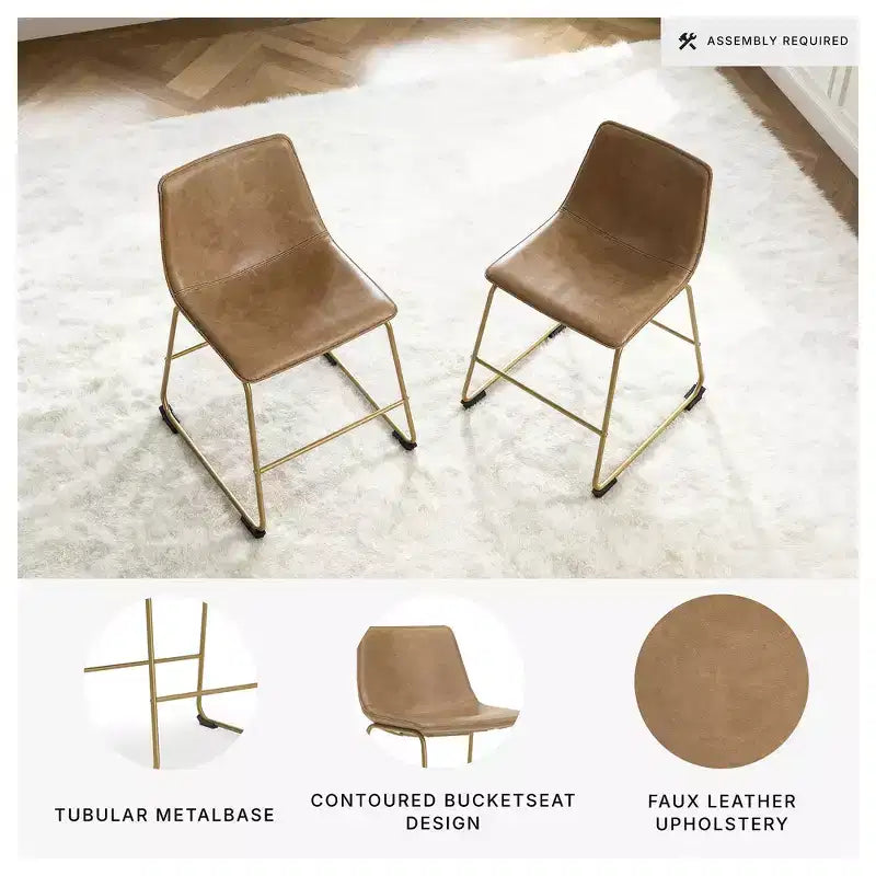 Signature Design by Ashley Lexadine Dining Upholstered Side Chairs, Set of 2, Toast Faux Leather Seats with Gold-Tone Metal Frame
