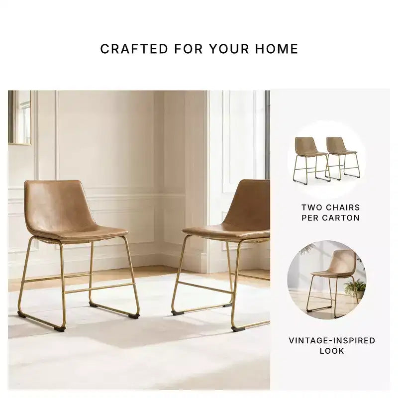 Signature Design by Ashley Lexadine Dining Upholstered Side Chairs, Set of 2, Toast Faux Leather Seats with Gold-Tone Metal Frame