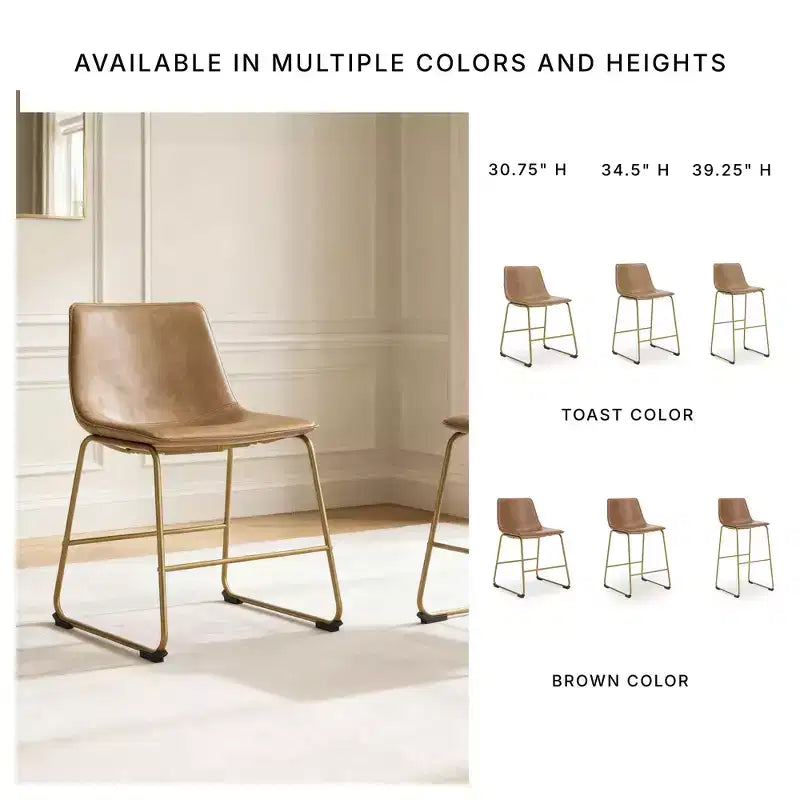 Signature Design by Ashley Lexadine Dining Upholstered Side Chairs, Set of 2, Toast Faux Leather Seats with Gold-Tone Metal Frame