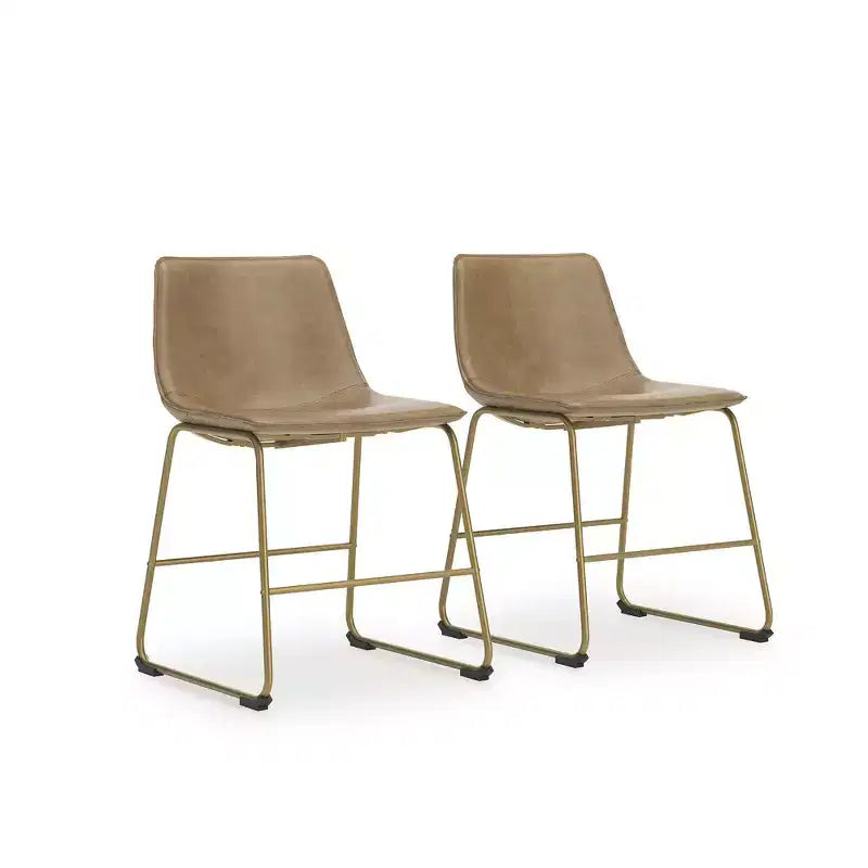 Signature Design by Ashley Lexadine Dining Upholstered Side Chairs, Set of 2, Toast Faux Leather Seats with Gold-Tone Metal Frame