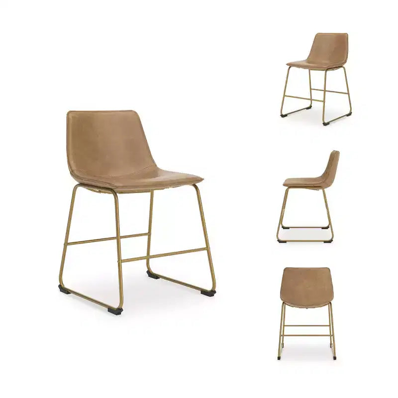 Signature Design by Ashley Lexadine Dining Upholstered Side Chairs, Set of 2, Toast Faux Leather Seats with Gold-Tone Metal Frame