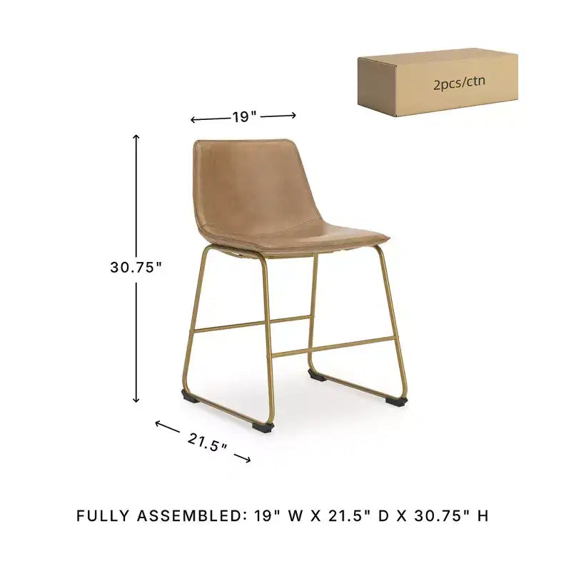 Signature Design by Ashley Lexadine Dining Upholstered Side Chairs, Set of 2, Toast Faux Leather Seats with Gold-Tone Metal Frame