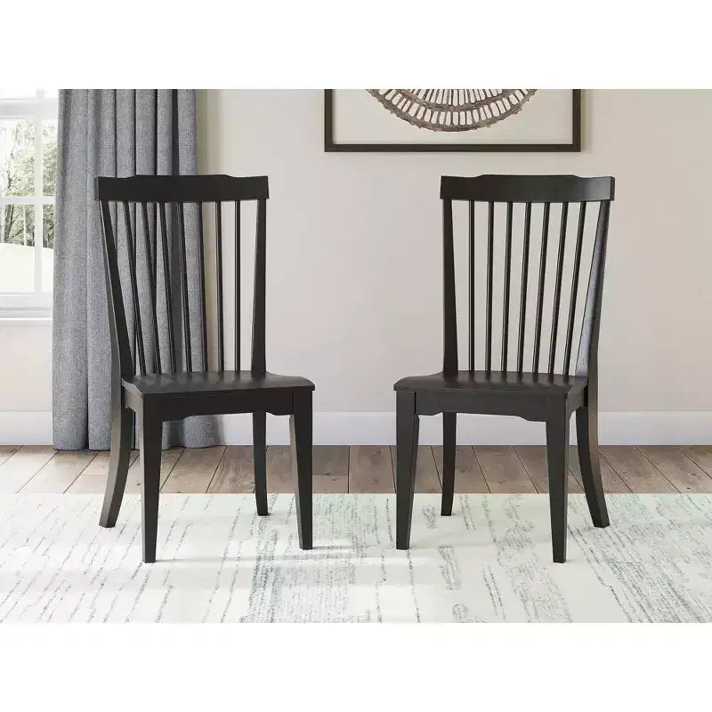 Signature Design by Ashley Chadworth Dining Room Side Chairs, Set of 2, Black Wood Spindle-Back Design