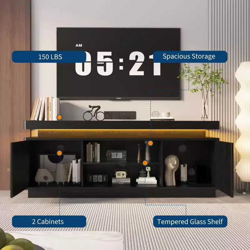 TV Stand with Power Outlet, Entertainment Center with Storage and Adjustable Shelf, TV Console for Living Room, Modern Media Console