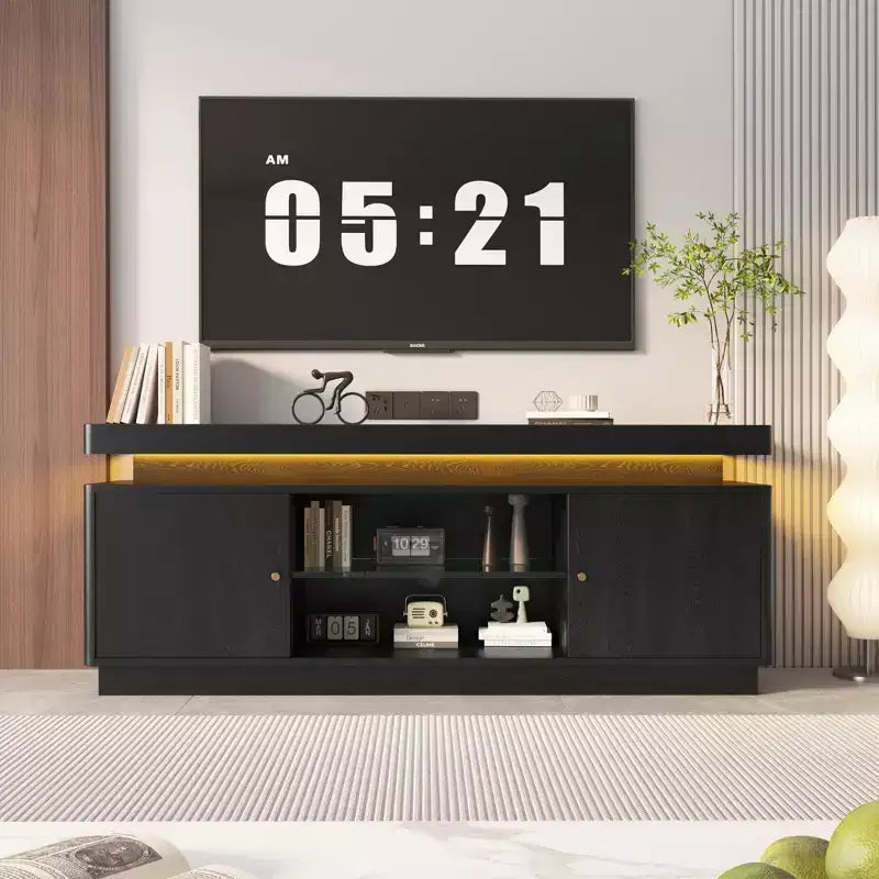 TV Stand with Power Outlet, Entertainment Center with Storage and Adjustable Shelf, TV Console for Living Room, Modern Media Console