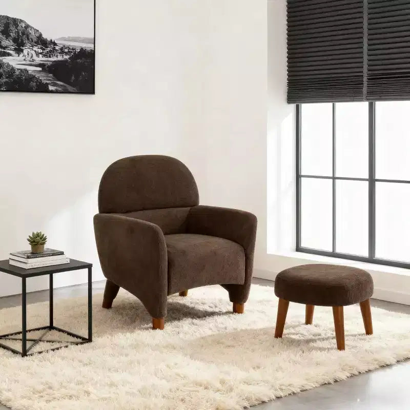 Modern Accent Chair and Ottoman Set, Fabric Upholstered Sofa Chair for Living Room, Reading Chair for Bedroom or Apartment-Panipeachy