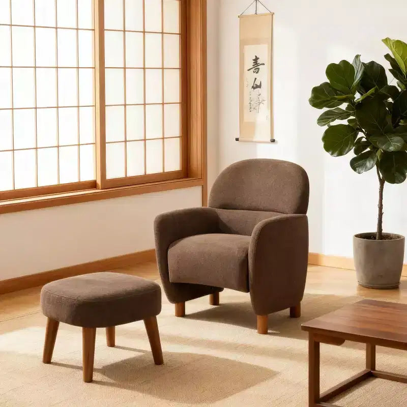 Modern Accent Chair and Ottoman Set, Fabric Upholstered Sofa Chair for Living Room, Reading Chair for Bedroom or Apartment-Panipeachy