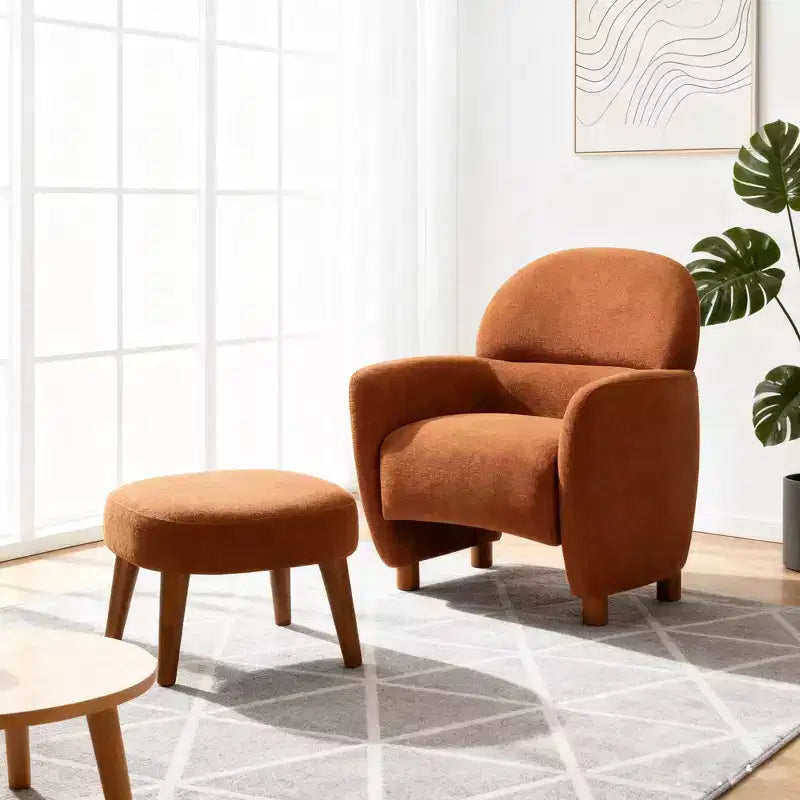 Modern Accent Chair and Ottoman Set, Fabric Upholstered Sofa Chair for Living Room, Reading Chair for Bedroom or Apartment-Panipeachy