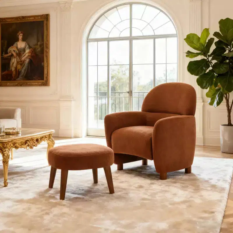 Modern Accent Chair and Ottoman Set, Fabric Upholstered Sofa Chair for Living Room, Reading Chair for Bedroom or Apartment-Panipeachy