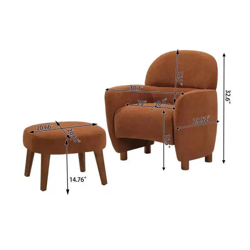 Modern Accent Chair and Ottoman Set, Fabric Upholstered Sofa Chair for Living Room, Reading Chair for Bedroom or Apartment-Panipeachy