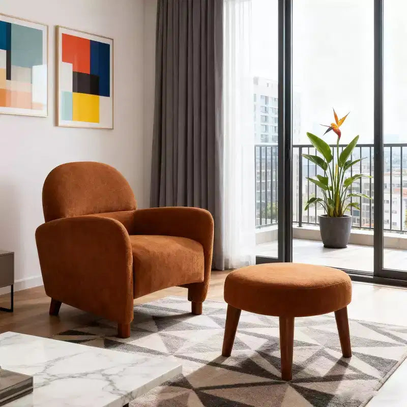 Modern Accent Chair and Ottoman Set, Fabric Upholstered Sofa Chair for Living Room, Reading Chair for Bedroom or Apartment-Panipeachy