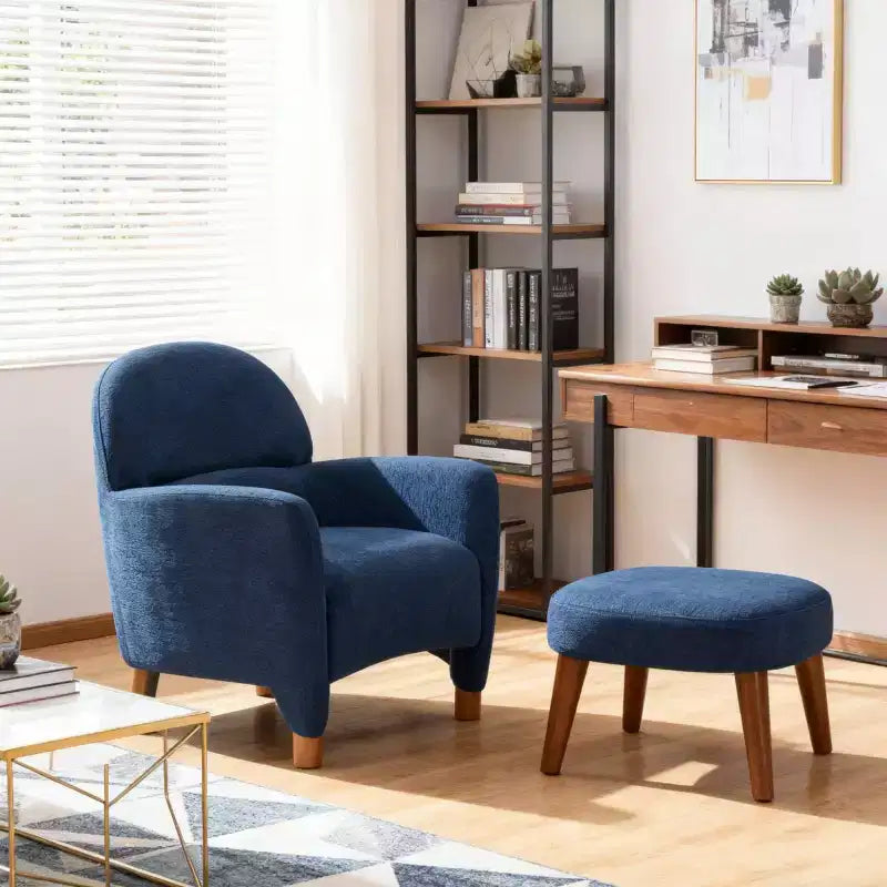 Modern Accent Chair and Ottoman Set, Fabric Upholstered Sofa Chair for Living Room, Reading Chair for Bedroom or Apartment-Panipeachy