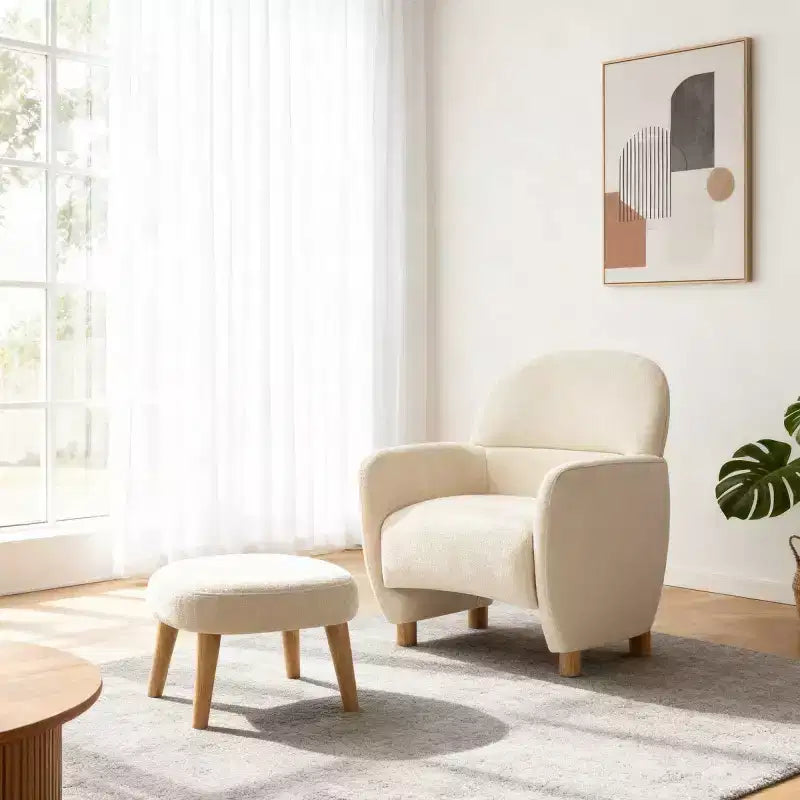 Modern Accent Chair and Ottoman Set, Fabric Upholstered Sofa Chair for Living Room, Reading Chair for Bedroom or Apartment-Panipeachy