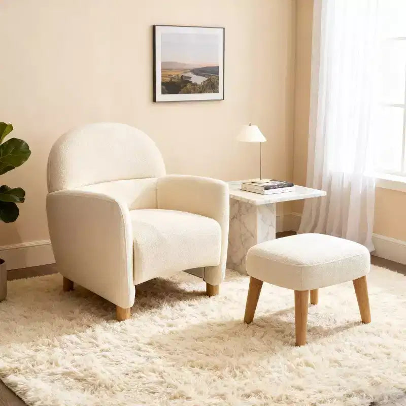 Modern Accent Chair and Ottoman Set, Fabric Upholstered Sofa Chair for Living Room, Reading Chair for Bedroom or Apartment-Panipeachy