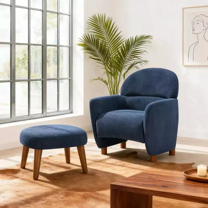 Modern Accent Chair and Ottoman Set, Fabric Upholstered Sofa Chair for Living Room, Reading Chair for Bedroom or Apartment-Panipeachy