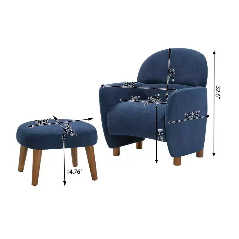 Modern Accent Chair and Ottoman Set, Fabric Upholstered Sofa Chair for Living Room, Reading Chair for Bedroom or Apartment-Panipeachy