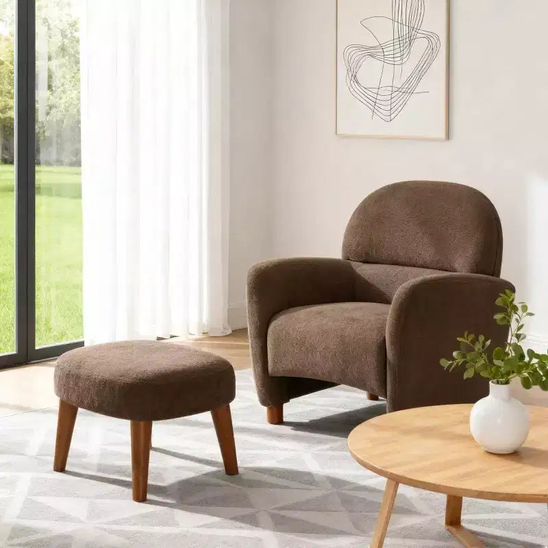 Modern Accent Chair and Ottoman Set, Fabric Upholstered Sofa Chair for Living Room, Reading Chair for Bedroom or Apartment-Panipeachy