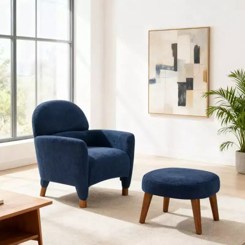 Modern Accent Chair and Ottoman Set, Fabric Upholstered Sofa Chair for Living Room, Reading Chair for Bedroom or Apartment-Panipeachy