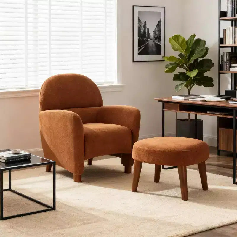 Ensemble fauteuil et ottoman de style moderne, fauteuil de salon rembourré en tissu, fauteuil de lecture pour chambre ou appartement-Panipeachy