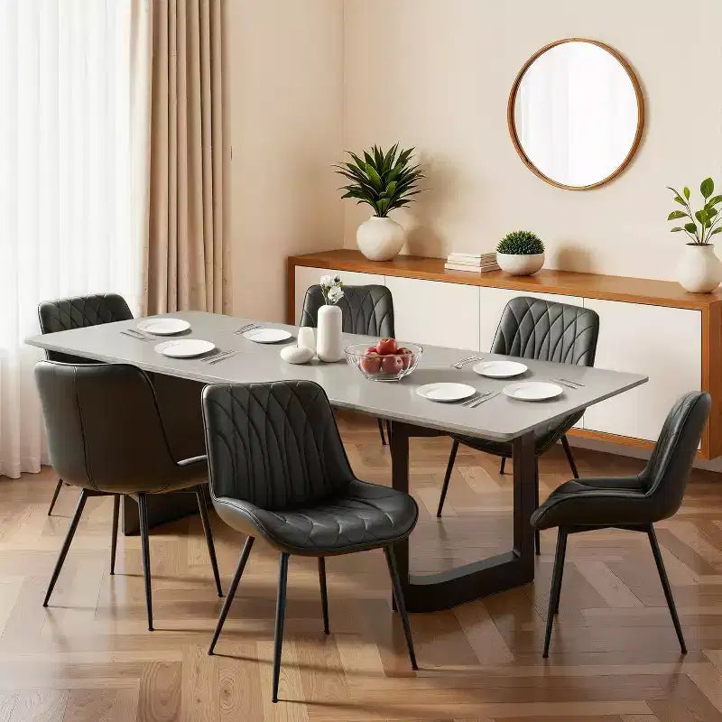 Set of 2 Mid-Century Modern Dining Chairs, Faux Leather Upholstered Accent Chairs with Backrest & Sturdy Metal Legs for Kitchen, Dining Room