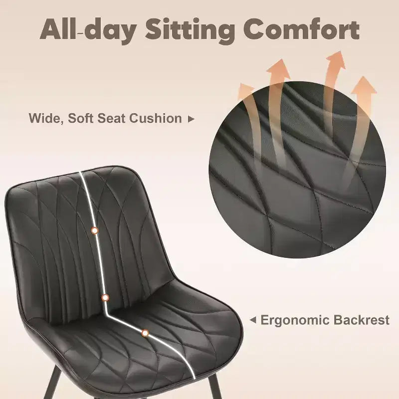 Set of 2 Mid-Century Modern Dining Chairs, Faux Leather Upholstered Accent Chairs with Backrest & Sturdy Metal Legs for Kitchen, Dining Room