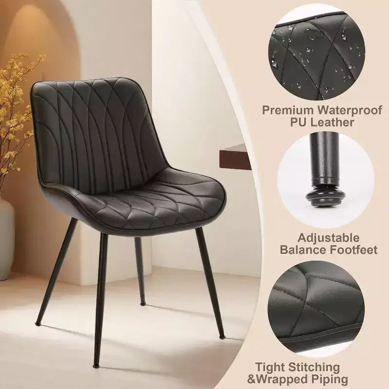 Set of 2 Mid-Century Modern Dining Chairs, Faux Leather Upholstered Accent Chairs with Backrest & Sturdy Metal Legs for Kitchen, Dining Room