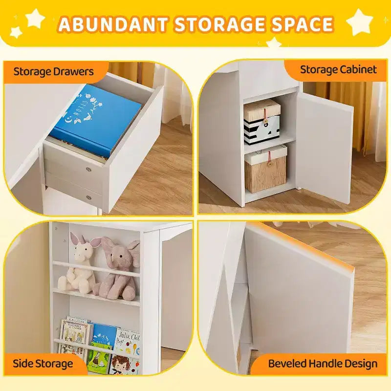 JOYMOR Kids Desk and Chair Sets with Bookshelf, Kids Study Desk with Storage Cabinet, Student Computer Table for 5-12 Years Old