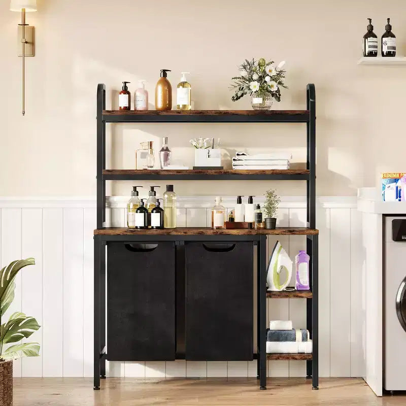 Laundry Basket With Rack, 2 Washing Sorting Machines, Laundry Basket With 2 Pull-Out And Detachable Laundry Bags