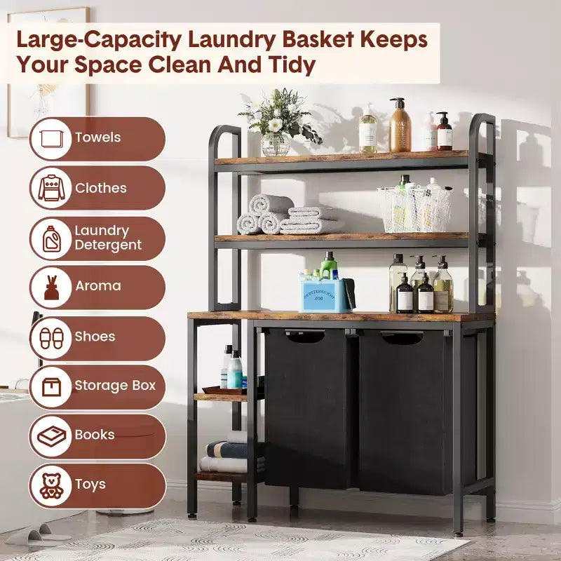 Laundry Basket With Rack, 2 Washing Sorting Machines, Laundry Basket With 2 Pull-Out And Detachable Laundry Bags