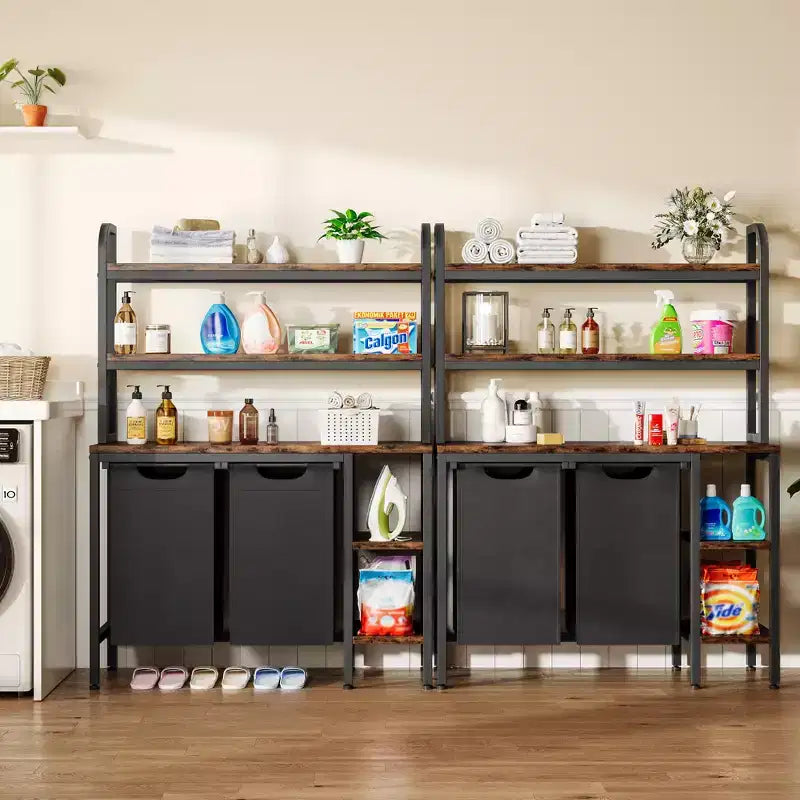 Laundry Basket With Rack, 2 Washing Sorting Machines, Laundry Basket With 2 Pull-Out And Detachable Laundry Bags