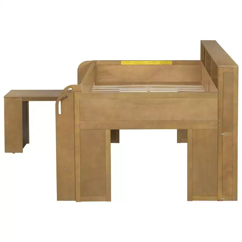 Whisen Full Size Wood Elegant Loft bed with Multiple Storage Shelves, Desk