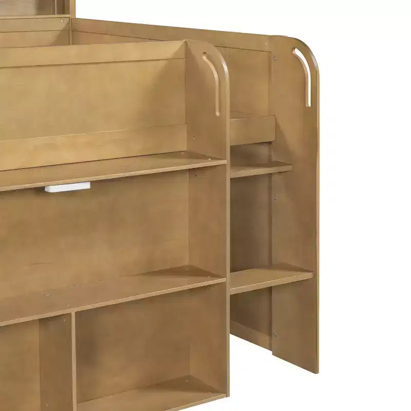 Whisen Full Size Wood Elegant Loft bed with Multiple Storage Shelves, Desk