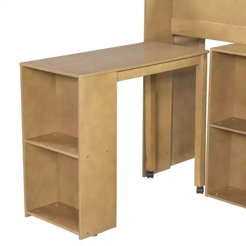 Whisen Full Size Wood Elegant Loft bed with Multiple Storage Shelves, Desk