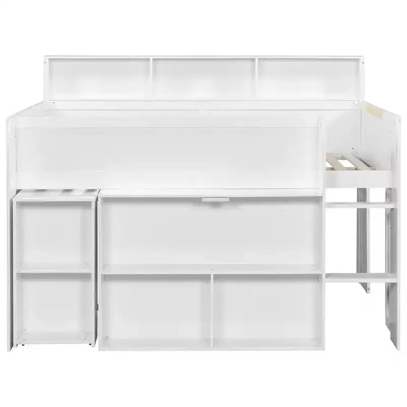 Whisen Full Size Wood Elegant Loft bed with Multiple Storage Shelves, Desk