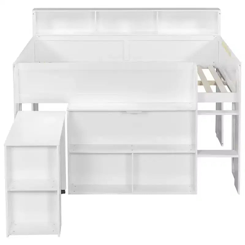 Whisen Full Size Wood Elegant Loft bed with Multiple Storage Shelves, Desk
