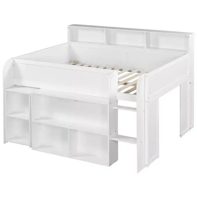 Whisen Full Size Wood Elegant Loft bed with Multiple Storage Shelves, Desk