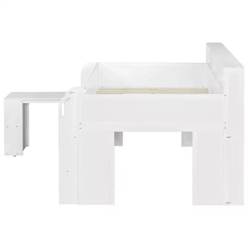 Whisen Full Size Wood Elegant Loft bed with Multiple Storage Shelves, Desk