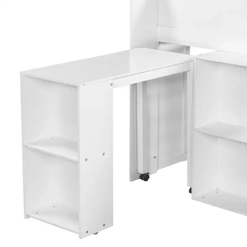 Whisen Full Size Wood Elegant Loft bed with Multiple Storage Shelves, Desk