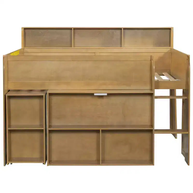 Whisen Full Size Wood Elegant Loft bed with Multiple Storage Shelves, Desk
