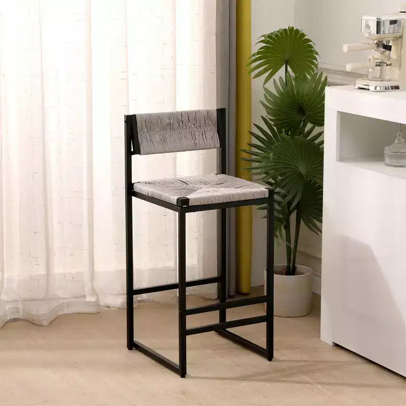 Bar Stools Set of 2, Modern Counter Height, Paper Rope Woven with Back for Kitchen Island, Dining Room, Pub, Bistro